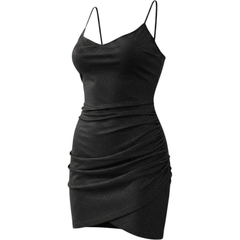City Chic Sin City Dress Women 18 Black Glitter Ruched Bodycon Mini Party Gown